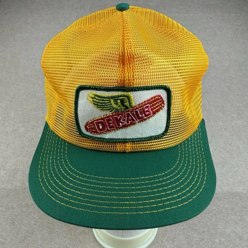 Vintage Dekalb Seed Corn Hat Trucker Cap Yellow Green Mesh Snapback K-Brand USA